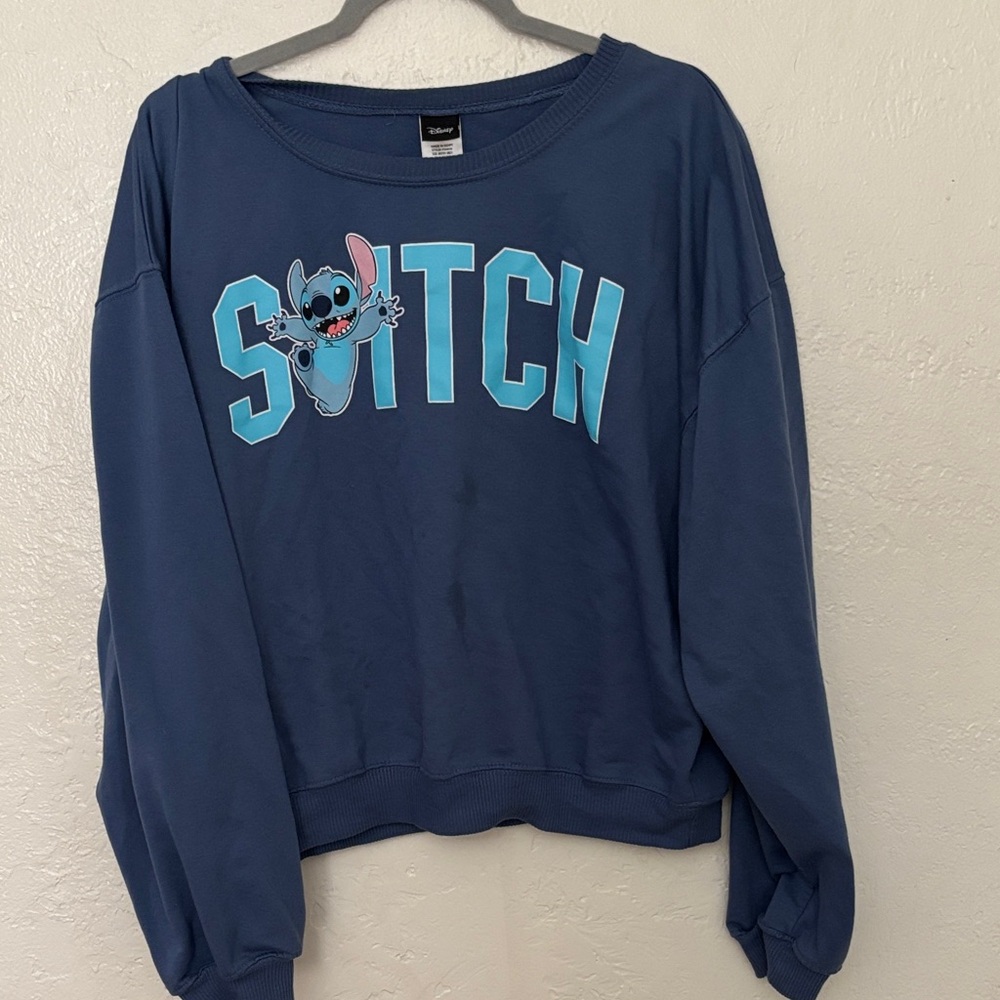 Disney Navy Blue Stitch Pullover with Light Blue Lettering
